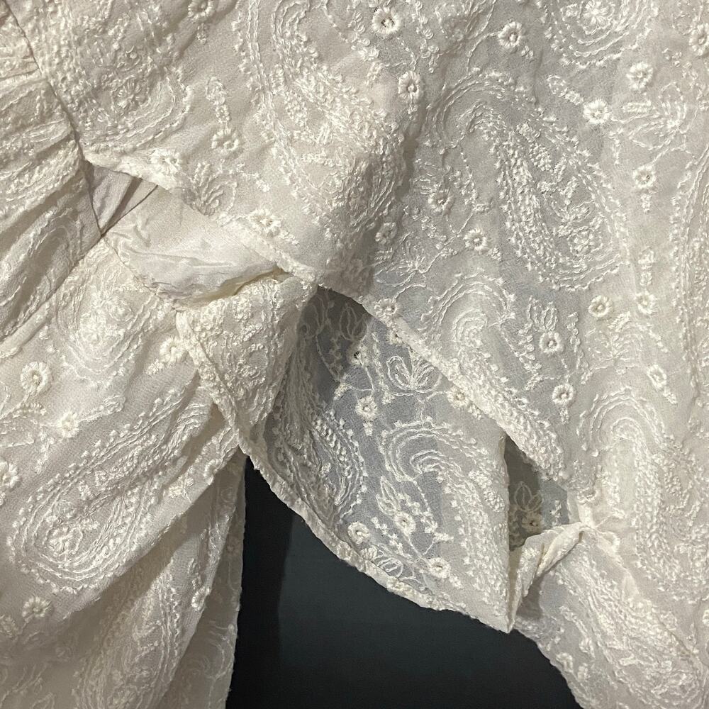 Free People Circle Of Love Embroidered MIni Dress V Neck Lace Up Back Size 12 - Picture 11 of 13